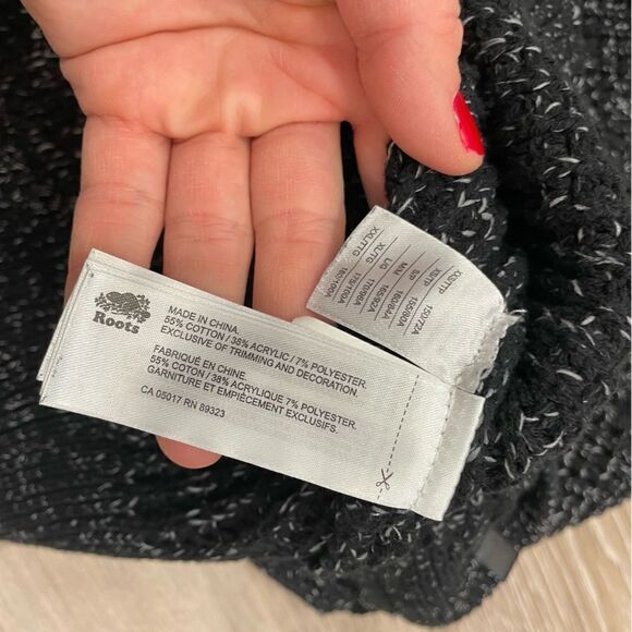 Roots Chunky Knit Cotton Ribbed Gray Black Sweater - Picture 3 of 6